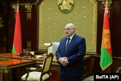 Belarusian President Aleksander Lukashenko attends a meeting with top officials in Minsk, Belarus on January 26, 2021.