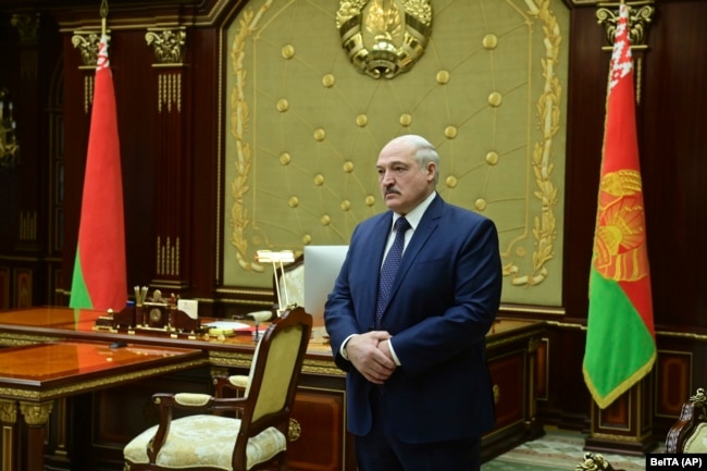 Belarusian President Aleksander Lukashenko attends a meeting with top officials in Minsk, Belarus on January 26, 2021.