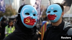 HONG KONG – Protesters rally in support of Xinjiang Uighurs' human rights on December 22, 2019.