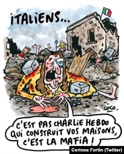 Charlie Hebdo cartoon, captioned: “Italians, it is not Charlie Hebdo that built your homes, it’s the mafia!”