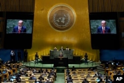 Turkey's President Recep Tayyip Erdogan addresses the 78th session of the United Nations General Assembly on September 19, 2023. (Richard Drew/AP)