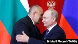 RUSSIA __ Bulgarian Prime Minister Boyko Borisov (L) andh Russian President Vladimir Putin attend a joint press confernce in Moscow, May 30, 2018