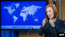 US State Department spokesperson Jen Psaki conducts her daily briefing for reporters at the State Department in Washington, June 16, 2014.