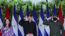 NICARAGUA – Daniel Ortega, his wife and Vice President Rosario Murillo and Army Chief Julio Cesar Aviles during the 41st anniversary of the Nicaraguan Army, September 2, 2020.