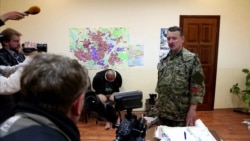 UKRAINE – This image taken from Associated Press video shows Igor Girkin (Strelkov), a Russian citizen and military commander of Russian proxy militias talking to journalists in Slovyansk, April 27, 2014
