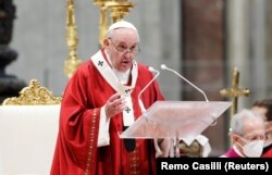 Pope Francis leads the Pentecost Mass at St. Peter's Basilica at the Vatican May 23, 2021.
