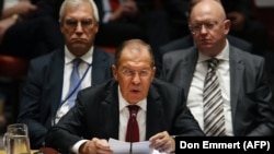 U.S. -- Russian Foreign Minister Sergey Lavrov speaks during the United Nations Security Council briefing on counterproliferation on the second day of the UN General Assembly September, at the United Nations in New York, 26, 2018