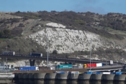 Freight traffic arrives at and departs from the Port of Dover in Britain, March 17, 2020.
