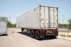 A refrigerated trailer acquired to store bodies, as morgues at hospitals and funeral homes reach their capacity with COVID-19 fatalities, is seen in Bexar County, Texas, July 15, 2020.