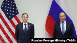 ICELAND -- U.S. Secretary of State Antony Blinken meets with Russian Foreign Minister Sergei Lavrov at the Harpa Concert Hall, on the sidelines of the Arctic Council Ministerial summit, in Reykjavik, May 19, 2021.