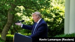 U.S. President Donald Trump speaks during a coronavirus disease (COVID-19) pandemic response event in the Rose Garden at the White House in Washington, U.S., May 15, 2020.