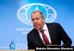RUSSIA -- Russian Foreign Minister Sergei Lavrov attends his annual news conference in Moscow, January 16, 2019