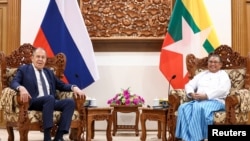 Russia's Foreign Minister Sergei Lavrov attends a meeting with Myanmar's Foreign Minister Wunna Maung Lwin in Naypyidaw, on August 3, 2022. (Russian Foreign Ministry/via Reuters)