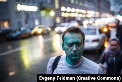 Russia -- Alexei Navalny after being attacked with green dye in 2017.