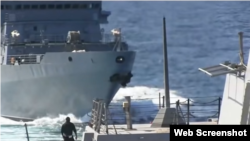 Video showing a Russian vessel closing with the USS Farragut, a U.S. Navy destroyer