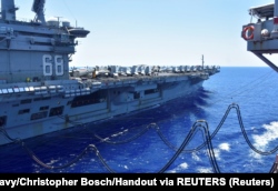 The U.S. Navy aircraft carrier USS Nimitz in the South China Sea on July 7, 2020.