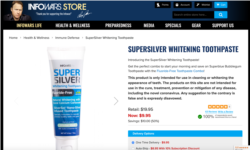 A Screenshot of the Infowars market page offering the Super Silver toothpaste