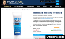 A Screenshot of the Infowars market page offering the Super Silver toothpaste