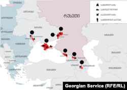 A map from RFE/RL showing Russian military bases in Post-soviet countries. November 13,2020