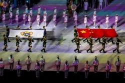Soldiers from China's People's Liberation Army march during during the opening ceremony of the 7th CISM Military World Games in Wuhan on October 18, 2019. (Reuters)