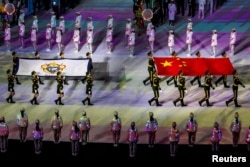 Soldiers from China's People's Liberation Army march during during the opening ceremony of the 7th CISM Military World Games in Wuhan on October 18, 2019. (Reuters)