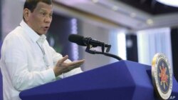 Duterte delivers a speech during the 11th Biennial National Convention and 22nd founding anniversary of the Chinese Filipino Business Club, Inc., in Manila, Feb. 10, 2020.