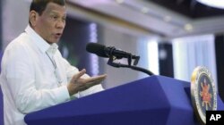 Duterte delivers a speech during the 11th Biennial National Convention and 22nd founding anniversary of the Chinese Filipino Business Club, Inc., in Manila, Feb. 10, 2020.