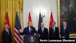 President Donald Trump spoke prior to signing "phase one" U.S.-China trade agreement with Chinese Vice Premier Liu He, January 15, 2020. (Kevin Lamarque/Reuters)
