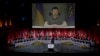 Ukraine's President Volodymyr Zelenskyy addresses, via videolink, the opening ceremony of the Council of Europe summit in Reykjavik, Iceland, on May 16, 2023. (Alastair Grant/AP)