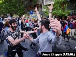 ARMENIA -- An anti-government rally in central Yerevan, April 23, 2018 -- A huge impromptu street party broke out on Mashtots, the main avenue of Yerevan today after Prime Minister Sarkisian announced his resignation after days of protests.