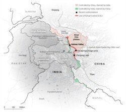 A map taken from the article, "India-China border clash explained", published in the South China Morning Post on July 2, 2020.