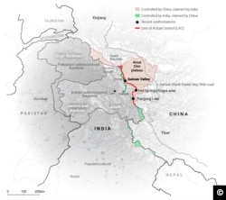 A map taken from the article, "India-China border clash explained", published in the South China Morning Post on July 2, 2020.