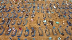 BRAZIL – Aerial view of an area at the Nossa Senhora Aparecida cemetery where new graves have been dug in Manaus amid the coronavirus pandemic, on May 22, 2020.