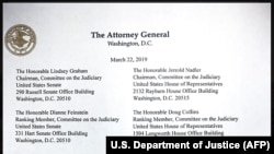 U.S. -- This copy of a letter from U.S. Attorney General William Barr to ranking members of the US Senate Committee on the Judiciary was released by the Department of Justice on March 22, 2019 