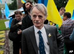 Mustafa Dzhemilev takes part in a May 18, 2014, rally in Kyiv dedicated to the 70th anniversary of the deportation of the Crimean Tatars. (Sergei Chuzavkov/AP)
