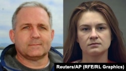 A combo photo shows Paul Whelan and Maria Butina.