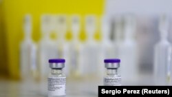 Vials of the Pfizer-BioNTech COVID-19 vaccine are pictured as the coronavirus disease (COVID-19) outbreak continues, at Enfermera Isabel Zendal hospital in Madrid, Spain January 11, 2021.