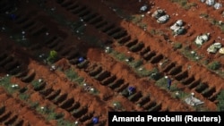 Open air graves at Vila Formosa cemetery, Brazil's biggest cemetery, in Sao Paulo, on April 2, 2020.
