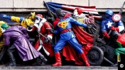 Monument of the Soviet Army in Sofia repainted by pranksters to look like American Superheroes