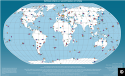 A map of the CTBTO International Monitoring System, which consists of 337 facilities located worldwide, with Radionuclide stations being among the four monitoring technologies employed.