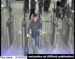 U.K. -- Metropolitan Police statement -- Novichok – the suspects identified under the aliases of Aleksander Petrov and Ruslan Boshirov passing through passport control at London Heathrow at 19.28 on Sunday evening. March 4, 2018.