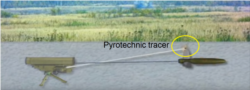 An animation showing the pyrotechnic tracer on the Metis-M, which rotates during flight