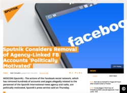 A screen grab from Sputnik's January 17, 2019 response to news Facebook had taken down hundreds of pages connected to the Russian-state news agency's employees.