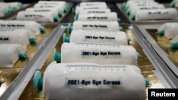 Cakes in the shape of syringes are seen at the Schuerener Backparadies bakery, as the vaccination rollout against the coronavirus disease (COVID-19) continues, in Dortmund, Germany, January 8, 2021. REUTERS/Leon Kuegeler