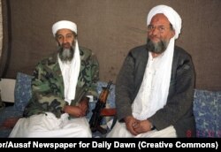 Osama bin Laden (left) sits with his adviser Ayman al-Zawahiri during an interview with Pakistani journalist on May 2, 2011, in Afghanistan.