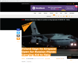 A Sputnik story based on Pushkov's tweet. The story was updated on March 24 with a new headline, but the URL still displays the original.