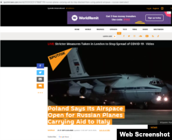 A Sputnik story based on Pushkov's tweet. The story was updated on March 24 with a new headline, but the URL still displays the original.