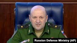 Maj. Gen. Igor Kirillov, the head of the Russian military's radiation, biological and chemical protection troops speaks during a briefing in the Russian Defense Ministry's headquarters in Moscow, October 4, 2018. Recently he's made claims about biological weapons labs in Ukraine.