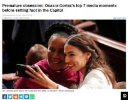 A screen capture of RT's January, 5, 2019 article, "Premature obsession: Ocasio-Cortez's top 7 media moments before setting foot in the Capitol."