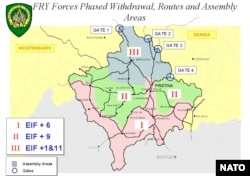 Kumanovo Agreement Map, courtesy of NATO. EIF stands for the date that the agreement entered into force, which was set as the date of signing, June 9, 1999.